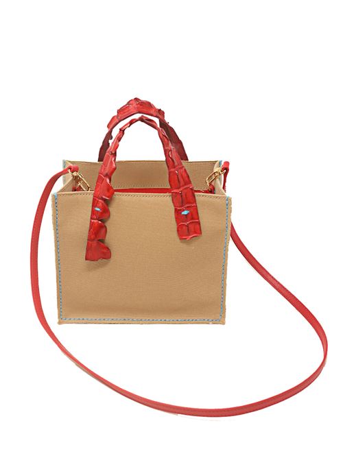 Canvas bag with red crocodile handles Laboratorio Capri | GRETABABYCAMELROSSO